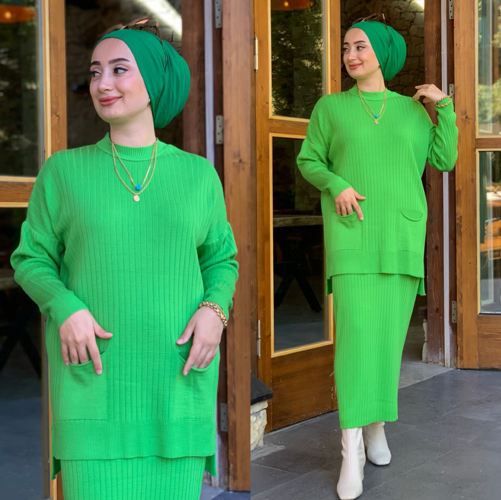 Etekli tunik takım triko kumaş - Görsel 2
