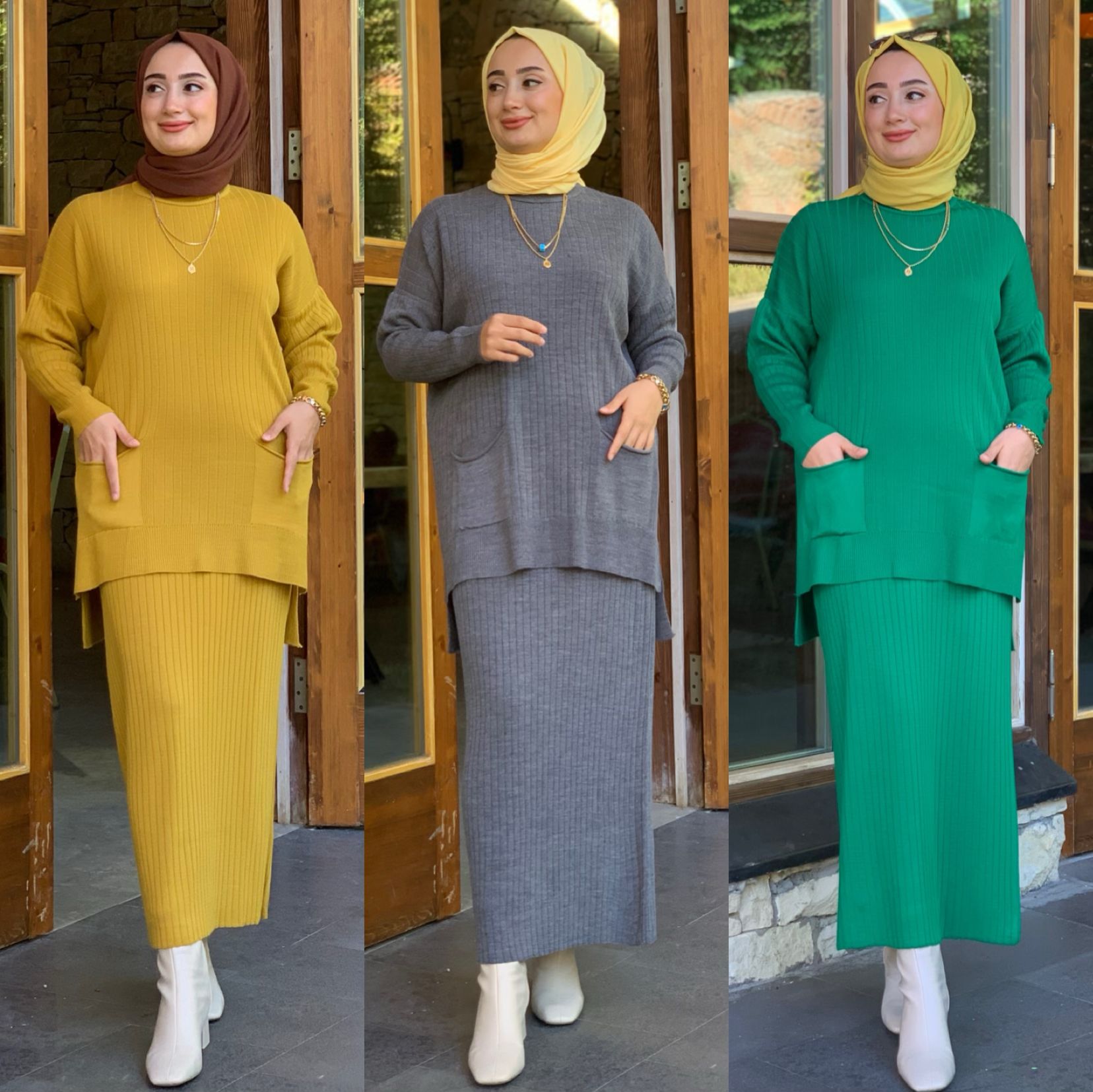 Etekli tunik takım triko kumaş - Görsel 3
