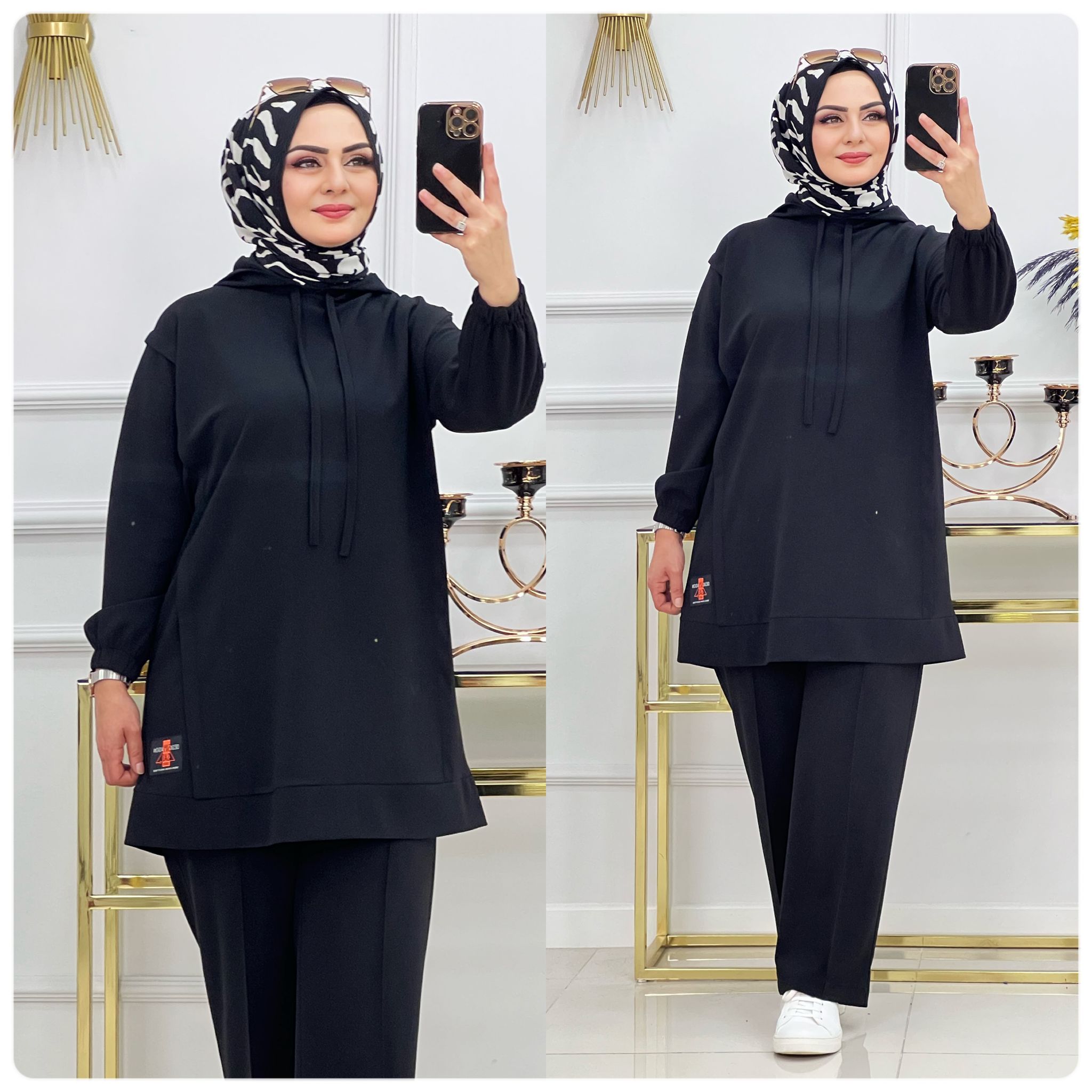 Krep kumaş tunik pantolon takım - Görsel 8