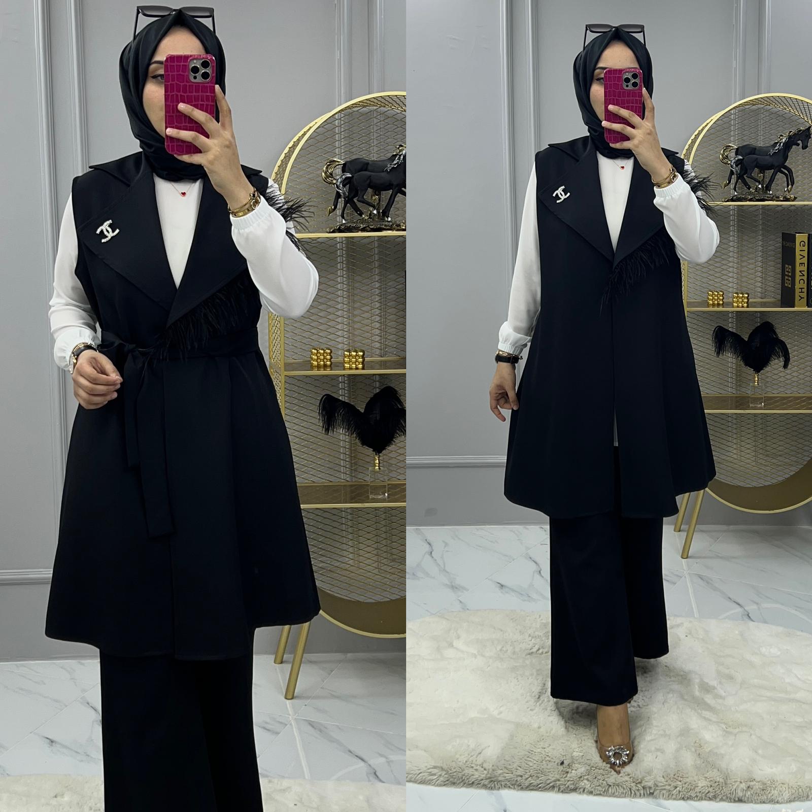 Krep kumaş yelek pantalon takım - Görsel 10