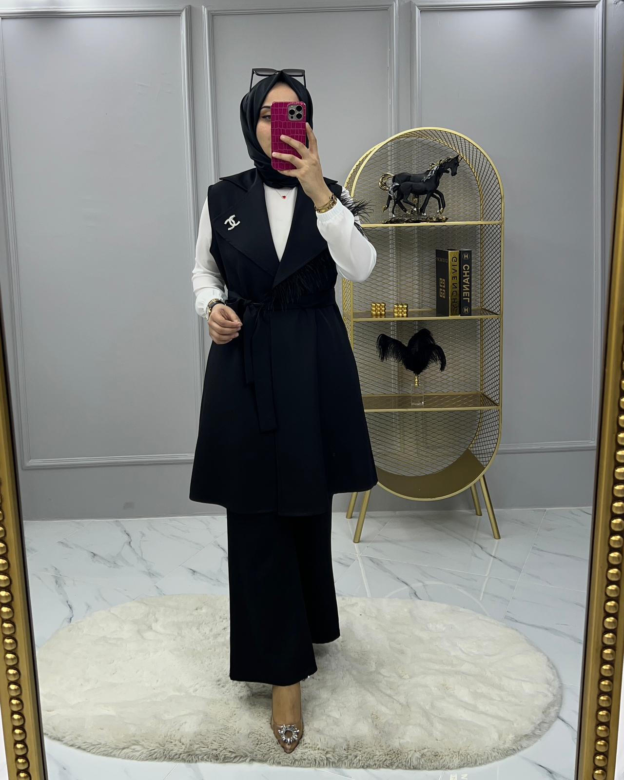 Krep kumaş yelek pantalon takım - Görsel 7