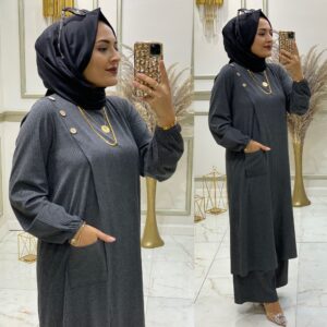Fitilli örme kumaş tunik takım