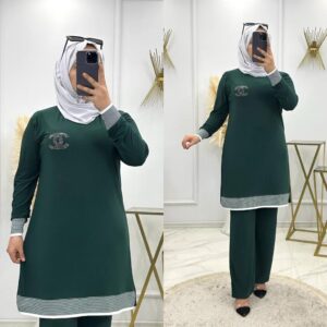 Ribanalı tunik takım sandy kumaş