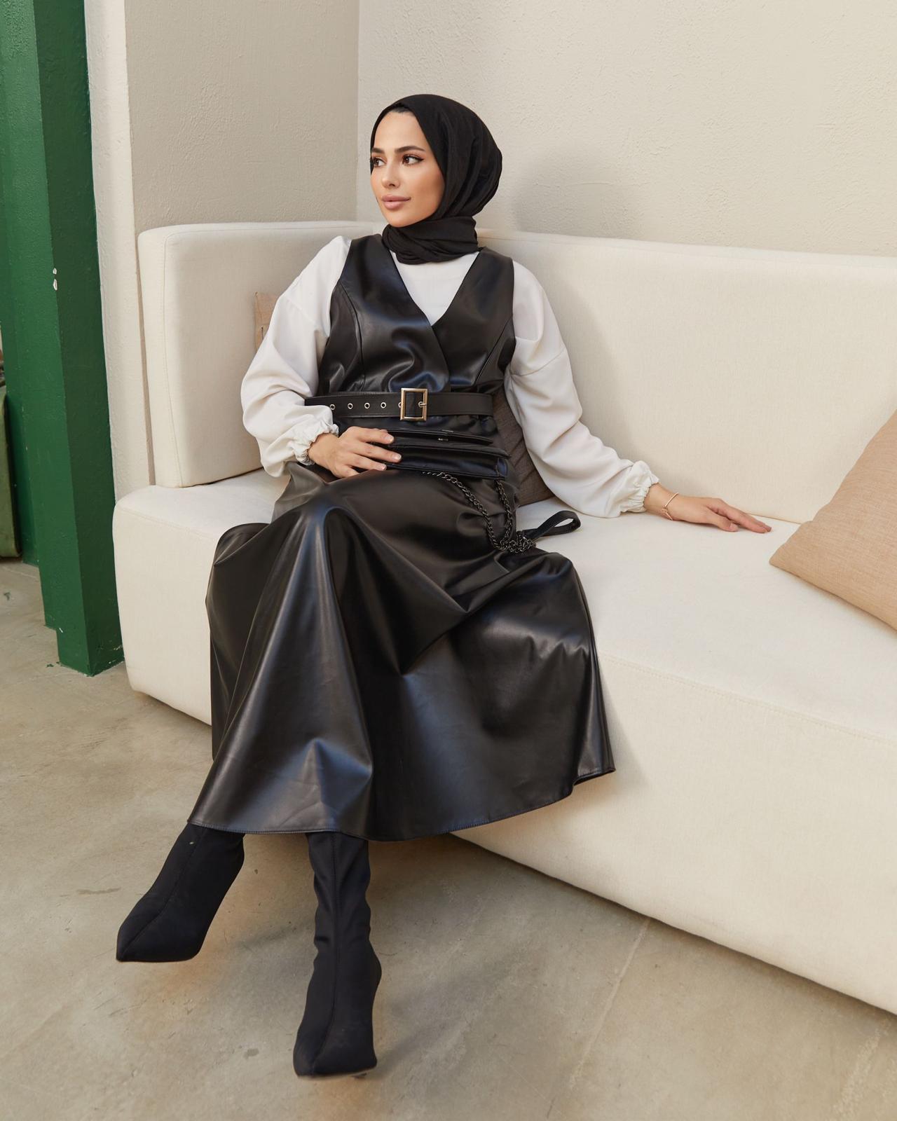 Deri jile elbise - Görsel 5