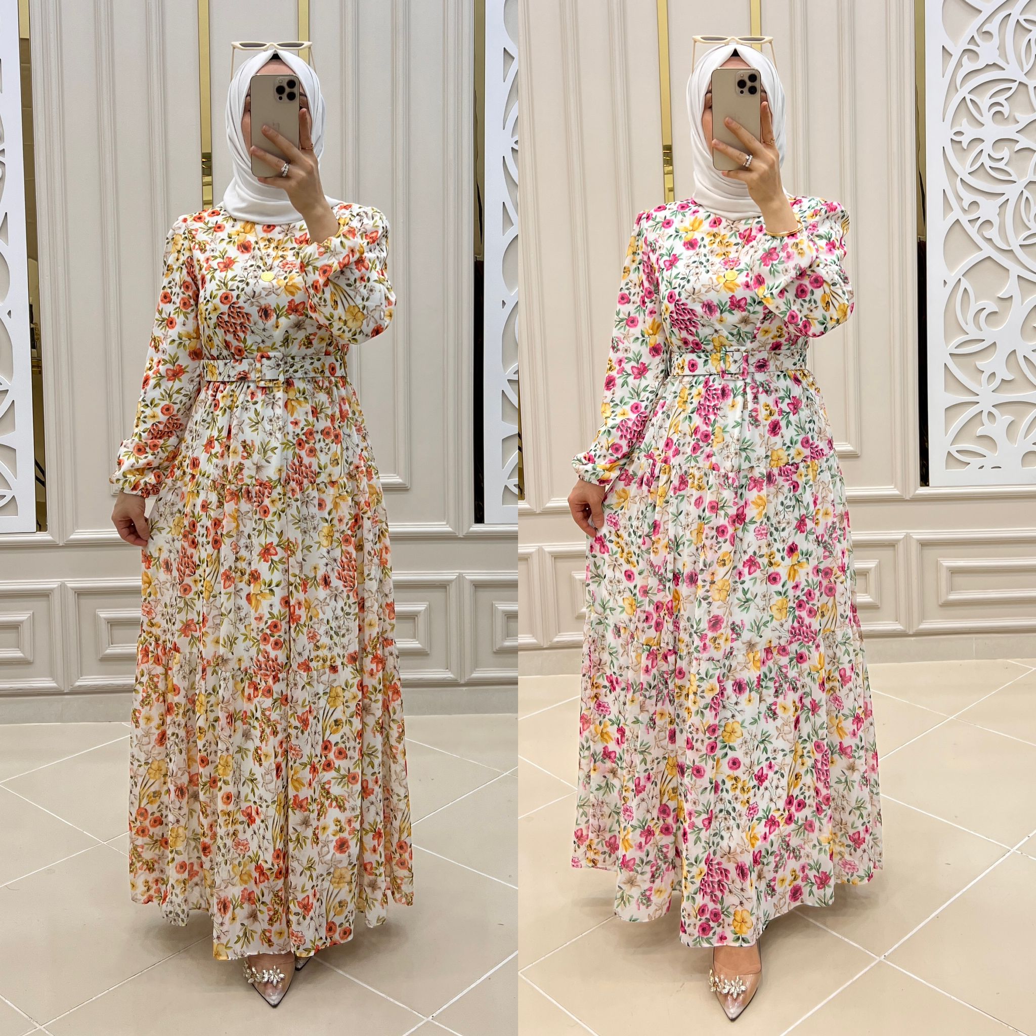 Şifon kumaş elbise çiçek desen - Görsel 17
