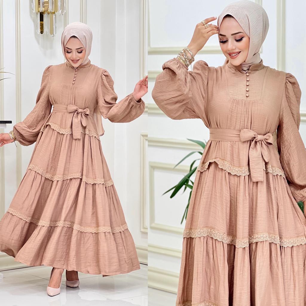 Serdil elbise keten kumaş - Saklı tesettür kadın giyim elbise etek ...