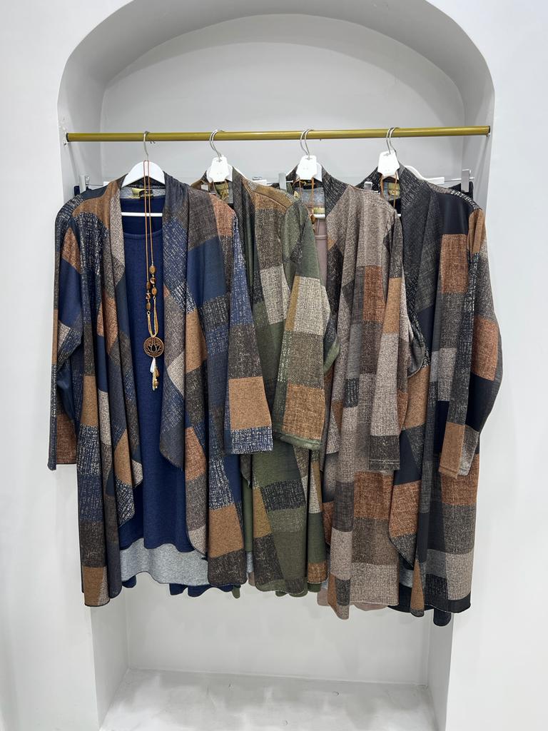 Kareli tunik takım triko kumaş - Görsel 5