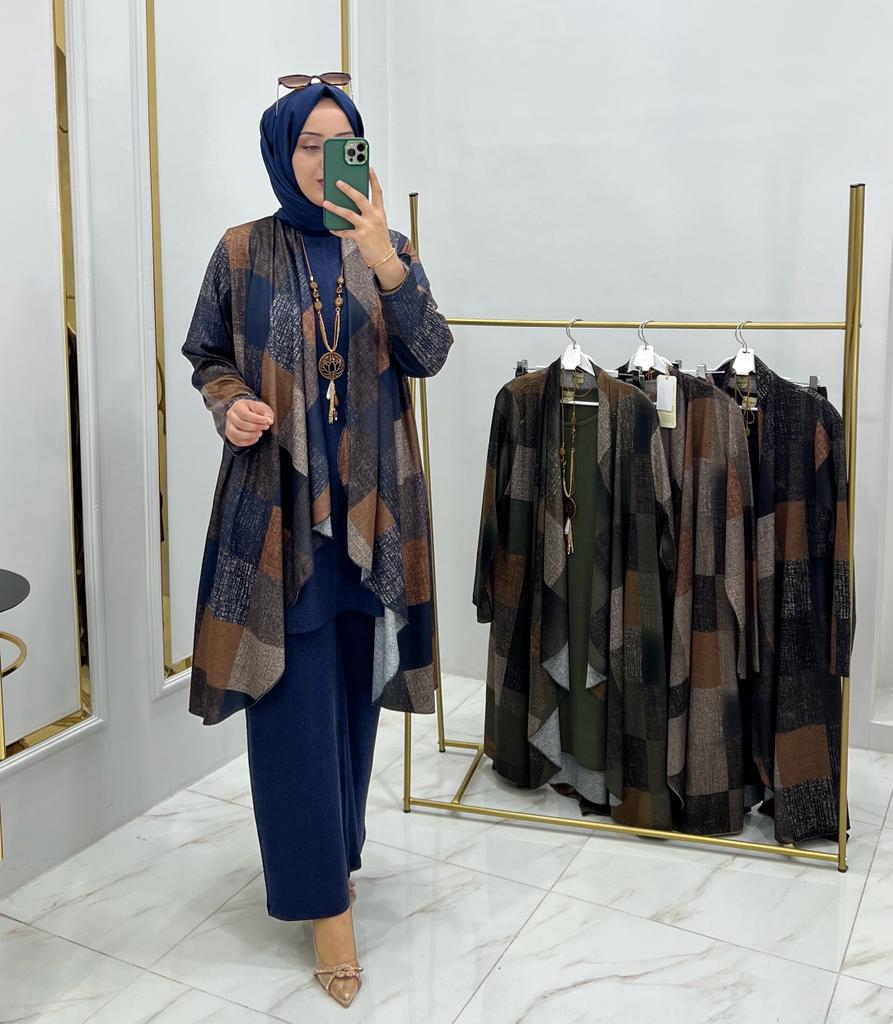 Kareli tunik takım triko kumaş - Görsel 2