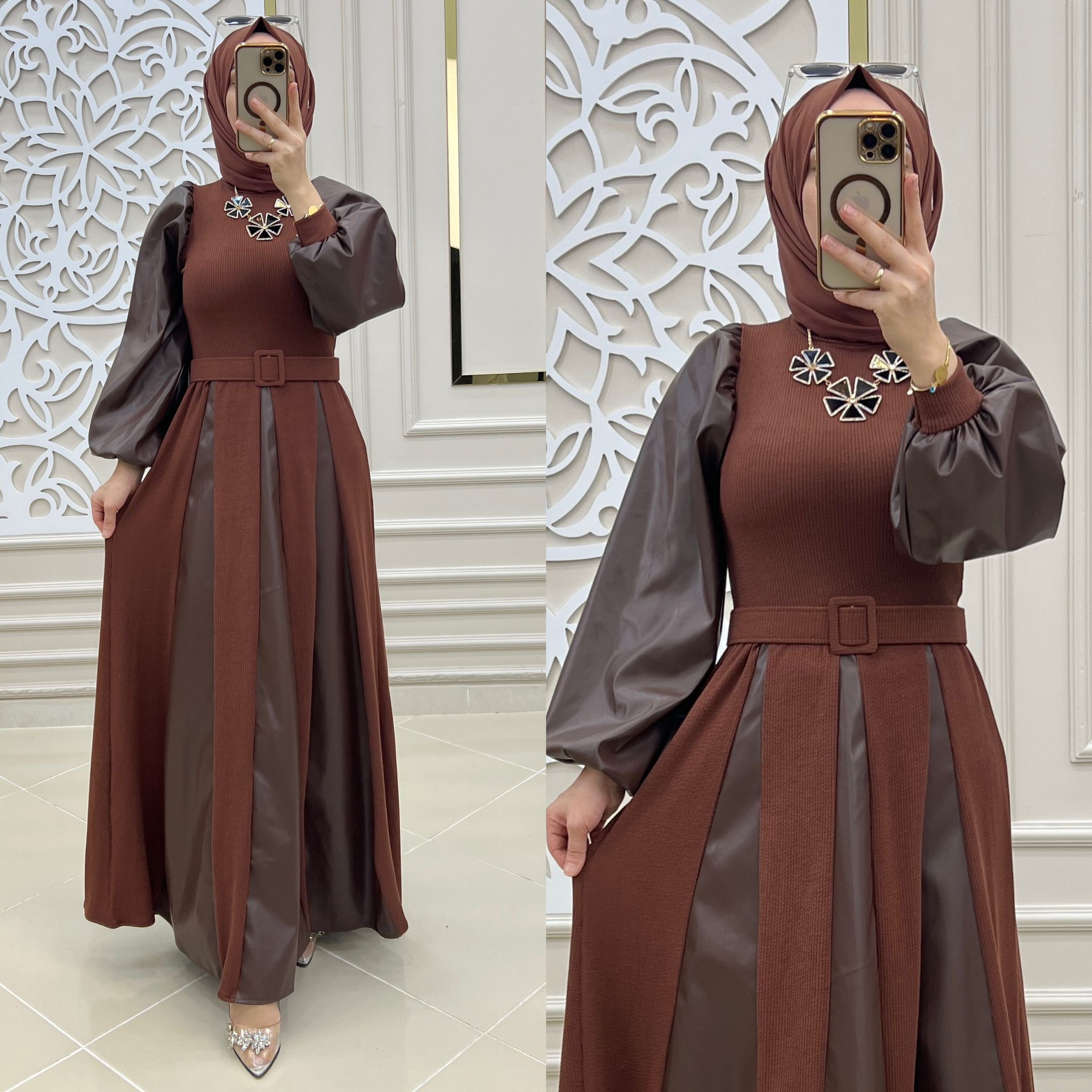 Serra deri kumaş elbise