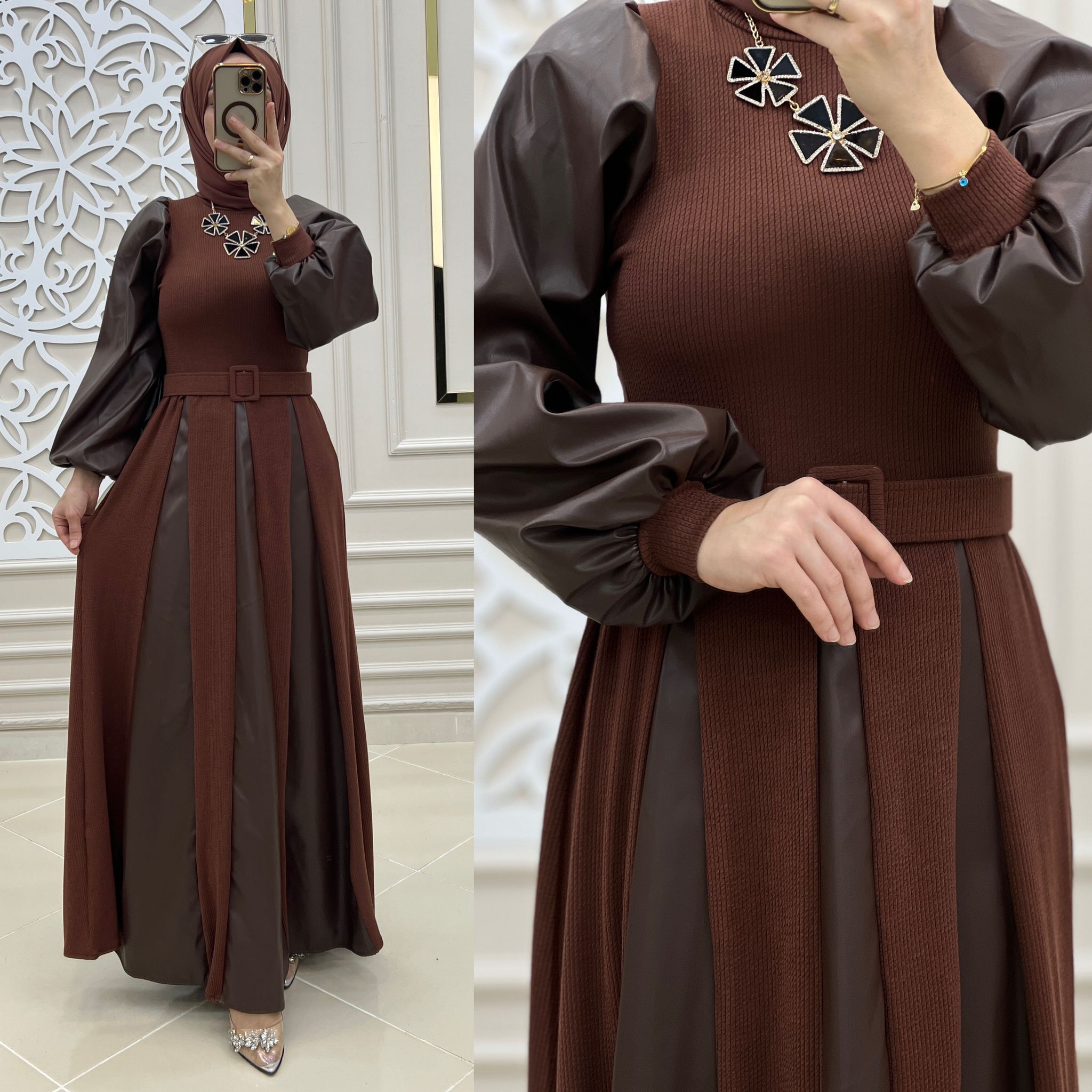 Serra deri kumaş elbise - Görsel 8