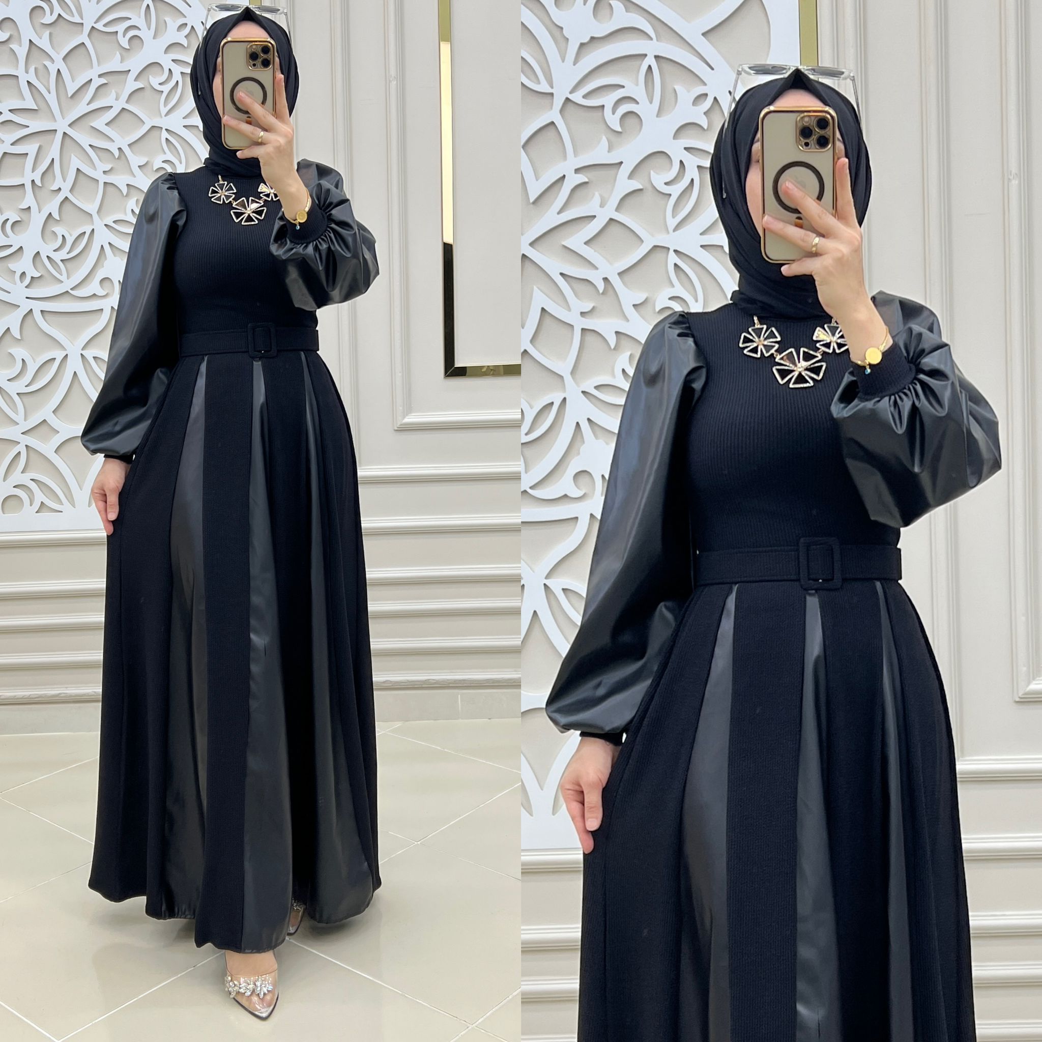 Serra deri kumaş elbise - Görsel 7