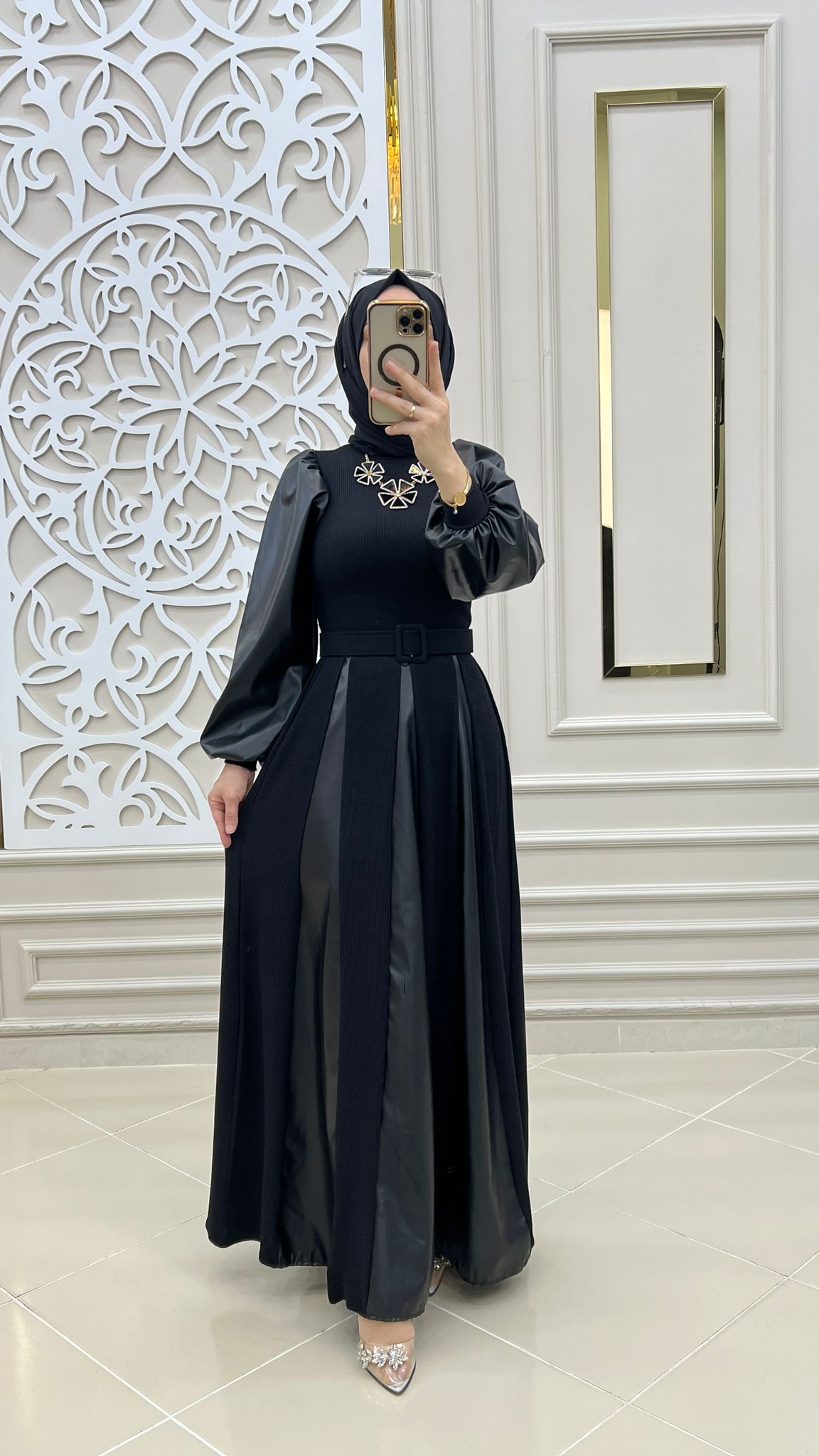 Serra deri kumaş elbise - Görsel 3