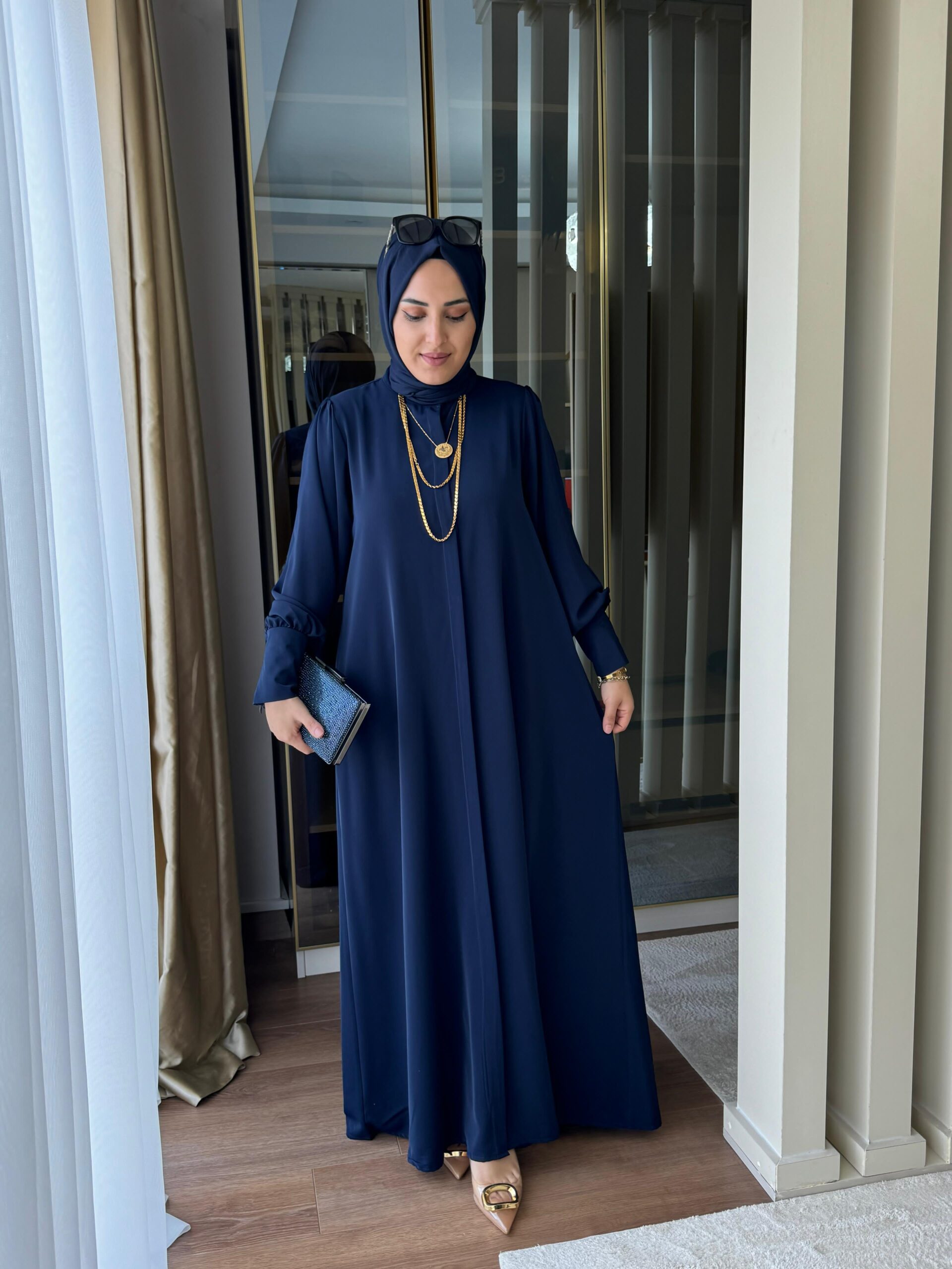 Ferace dubai kumaş düğmeli