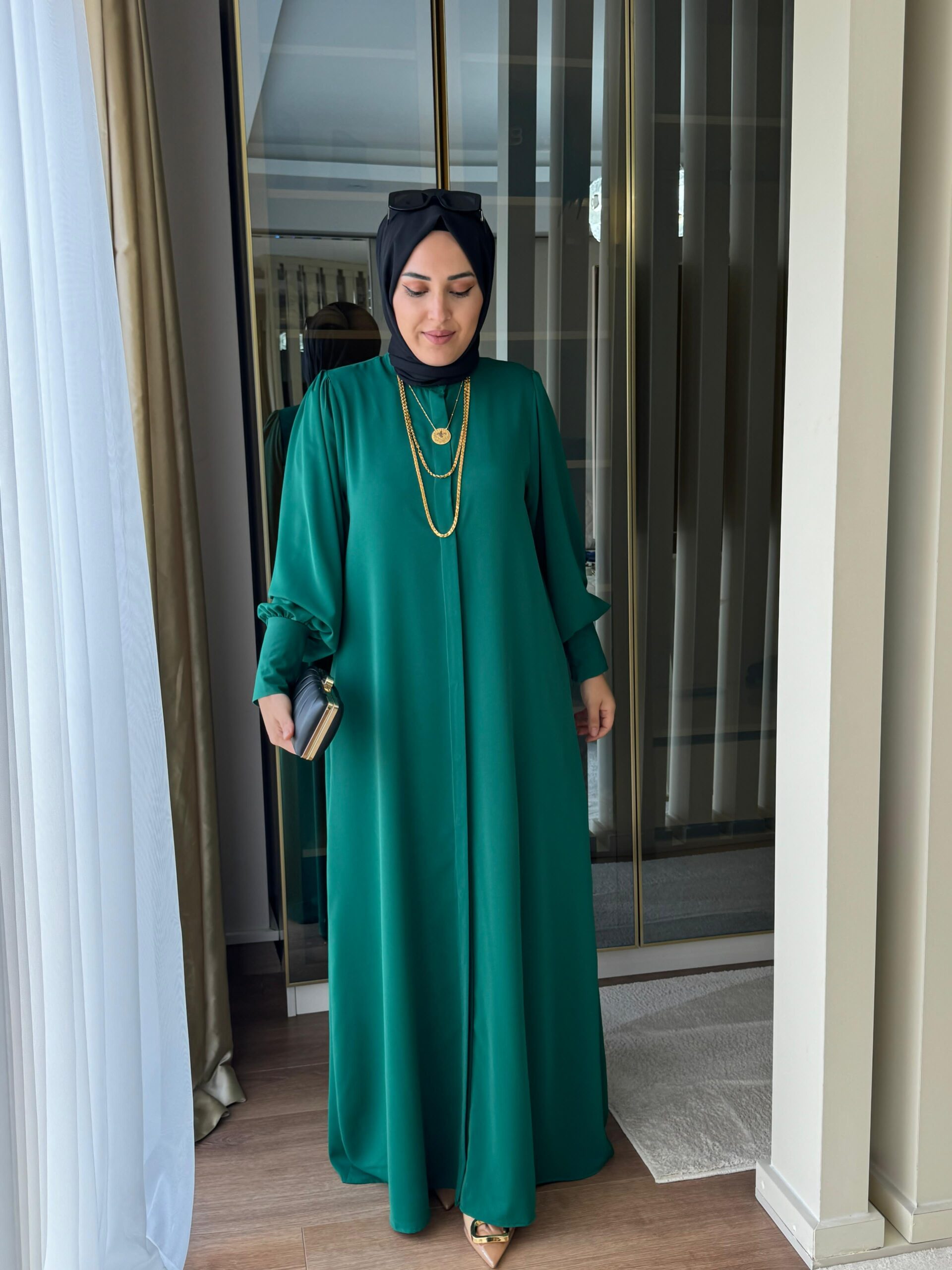 Ferace dubai kumaş düğmeli - Görsel 4