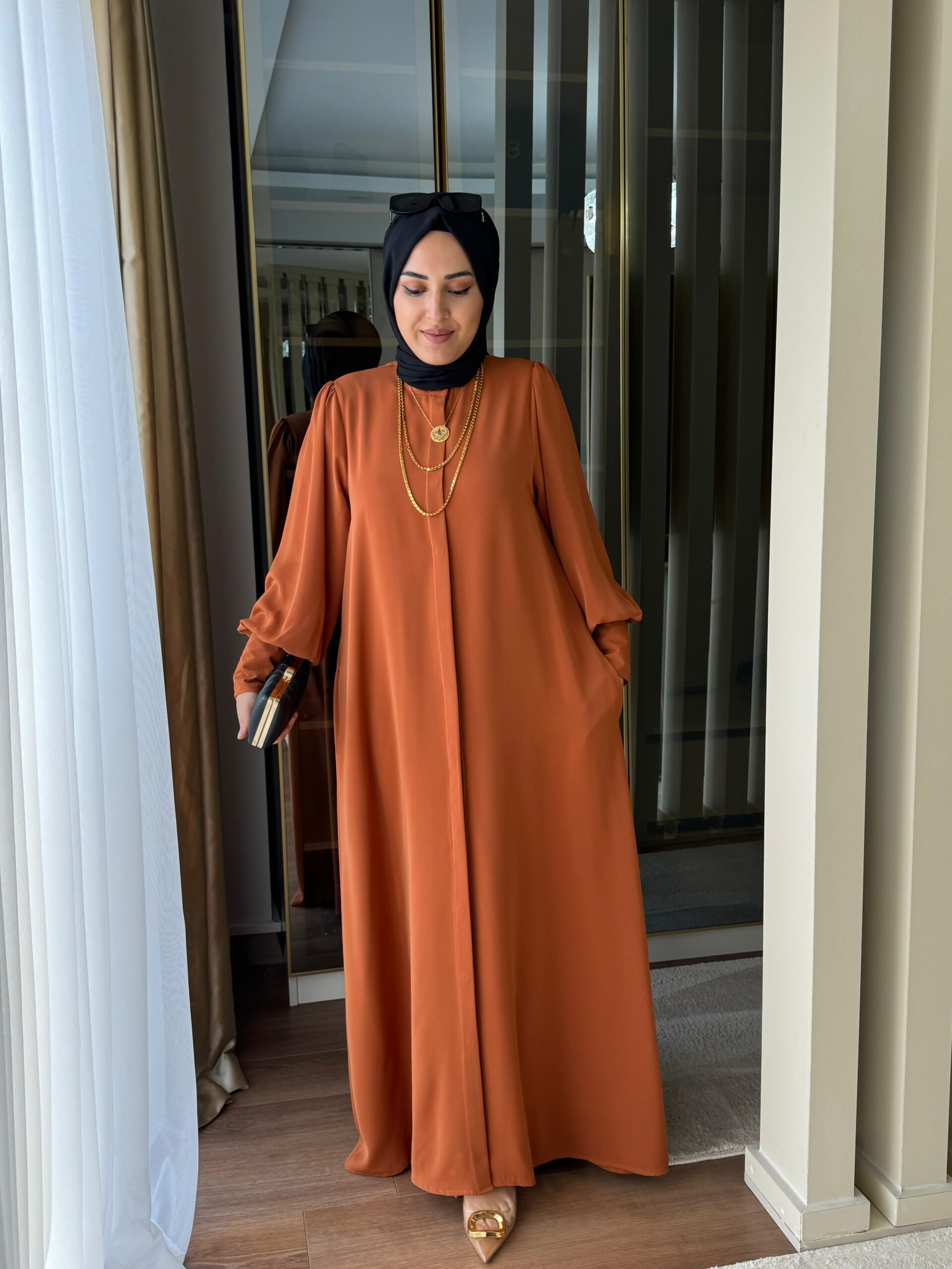 Ferace dubai kumaş düğmeli - Görsel 3