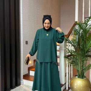 Etekli tunik takım krep kumaş