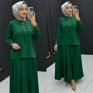 İkra etekli takım İthal şarmi kumaş