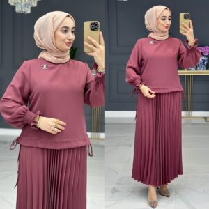 Etekli tunik takım krep kumaş