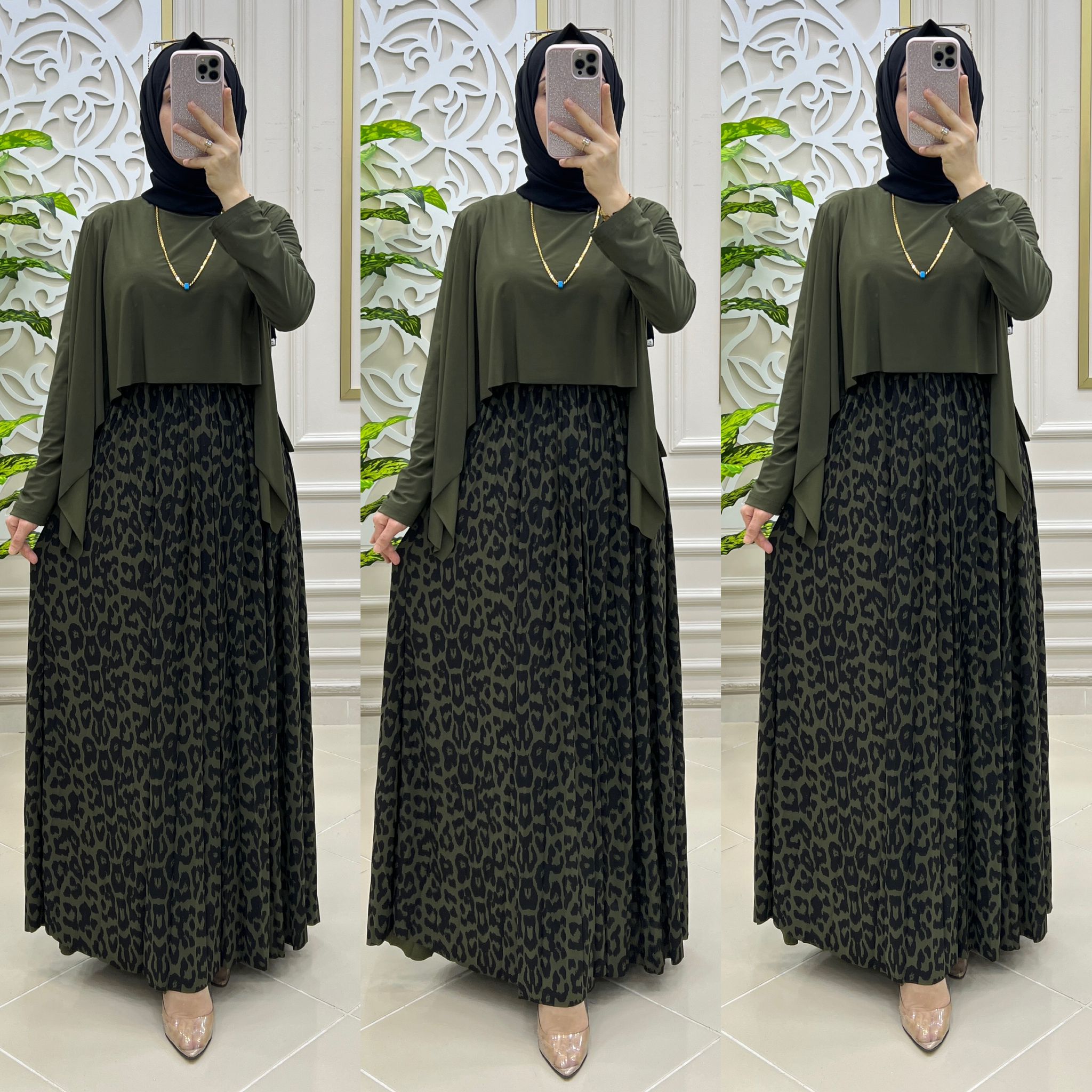 Leopar elbise sandy kumaş - Görsel 7