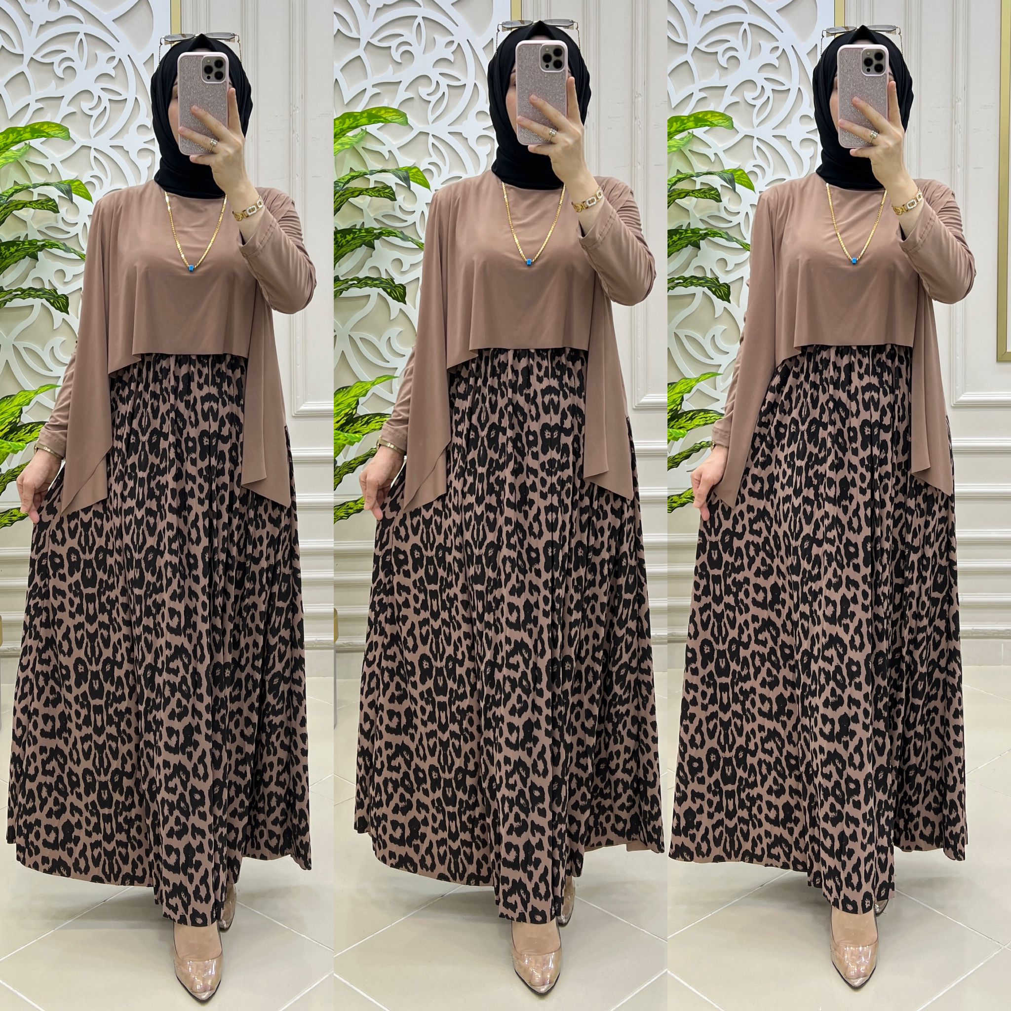 Leopar elbise sandy kumaş - Görsel 8