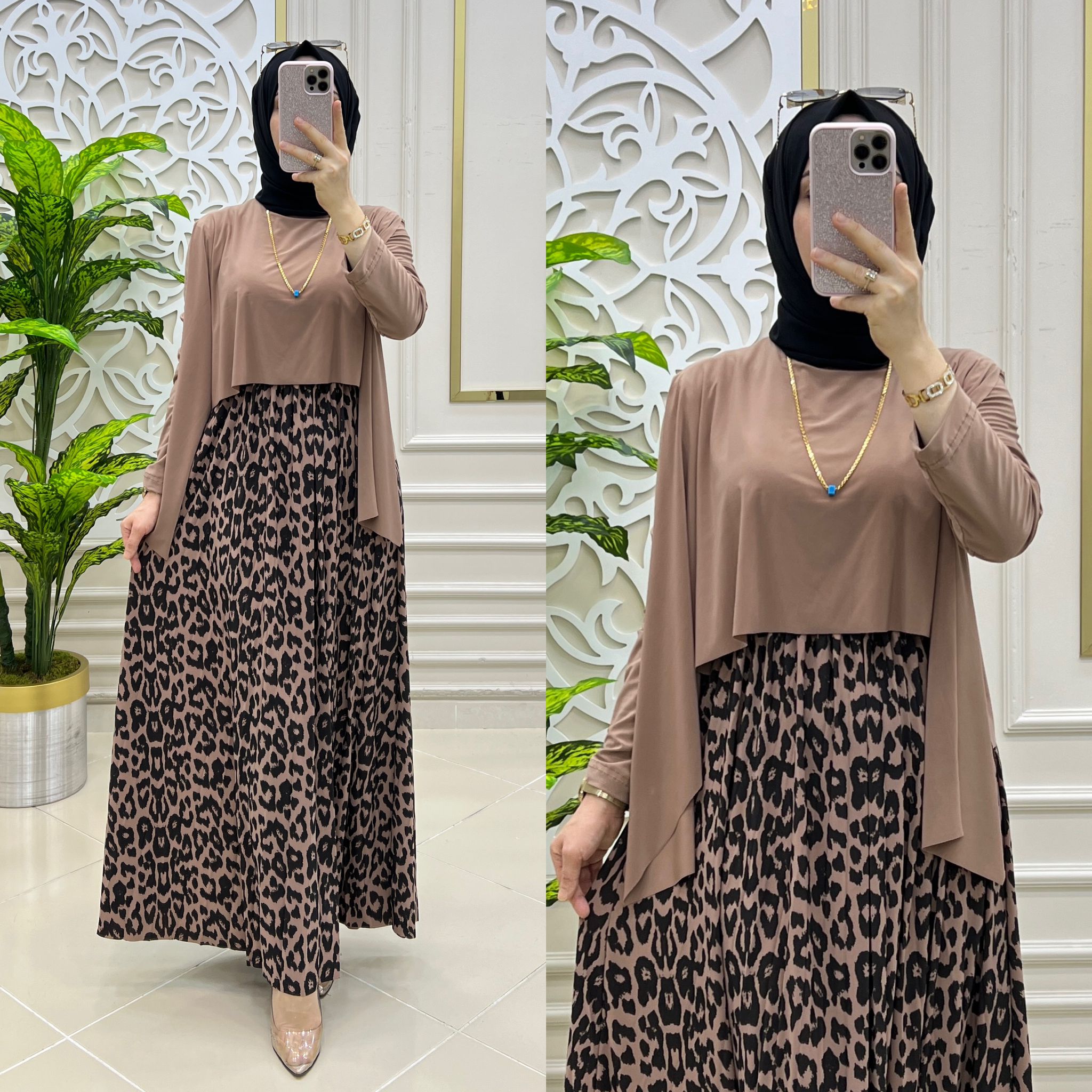 Leopar elbise sandy kumaş