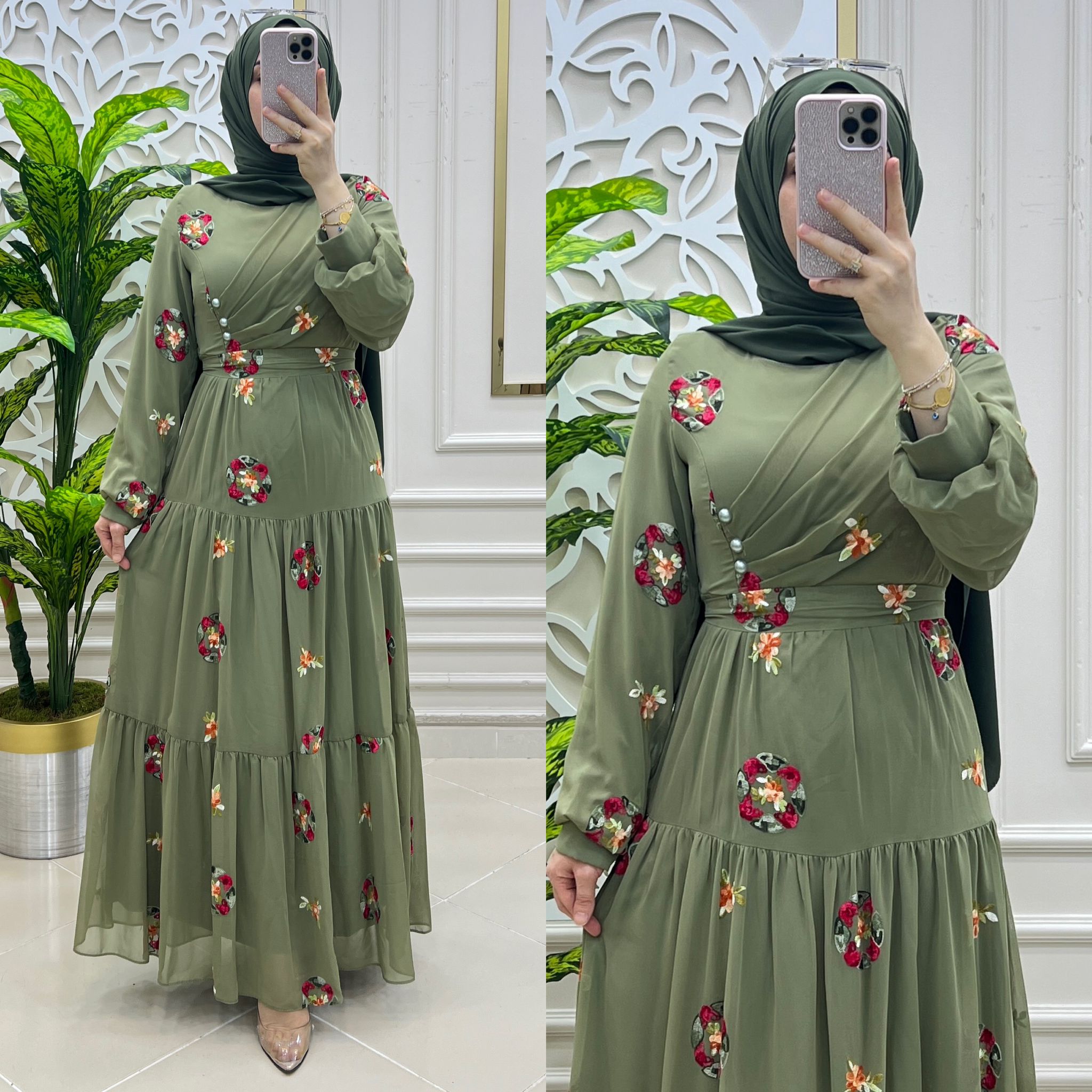 Nakış şifon kumaş elbise - Görsel 16