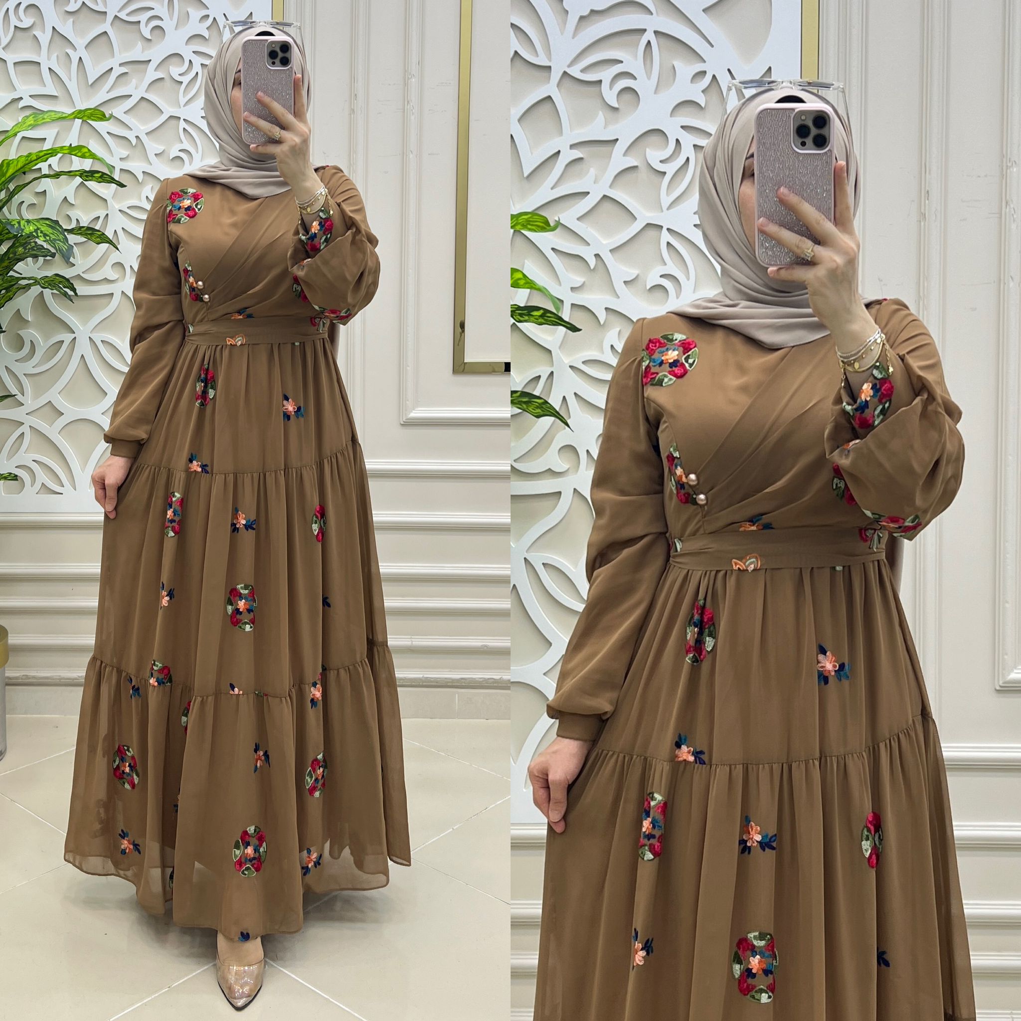 Nakış şifon kumaş elbise - Görsel 15