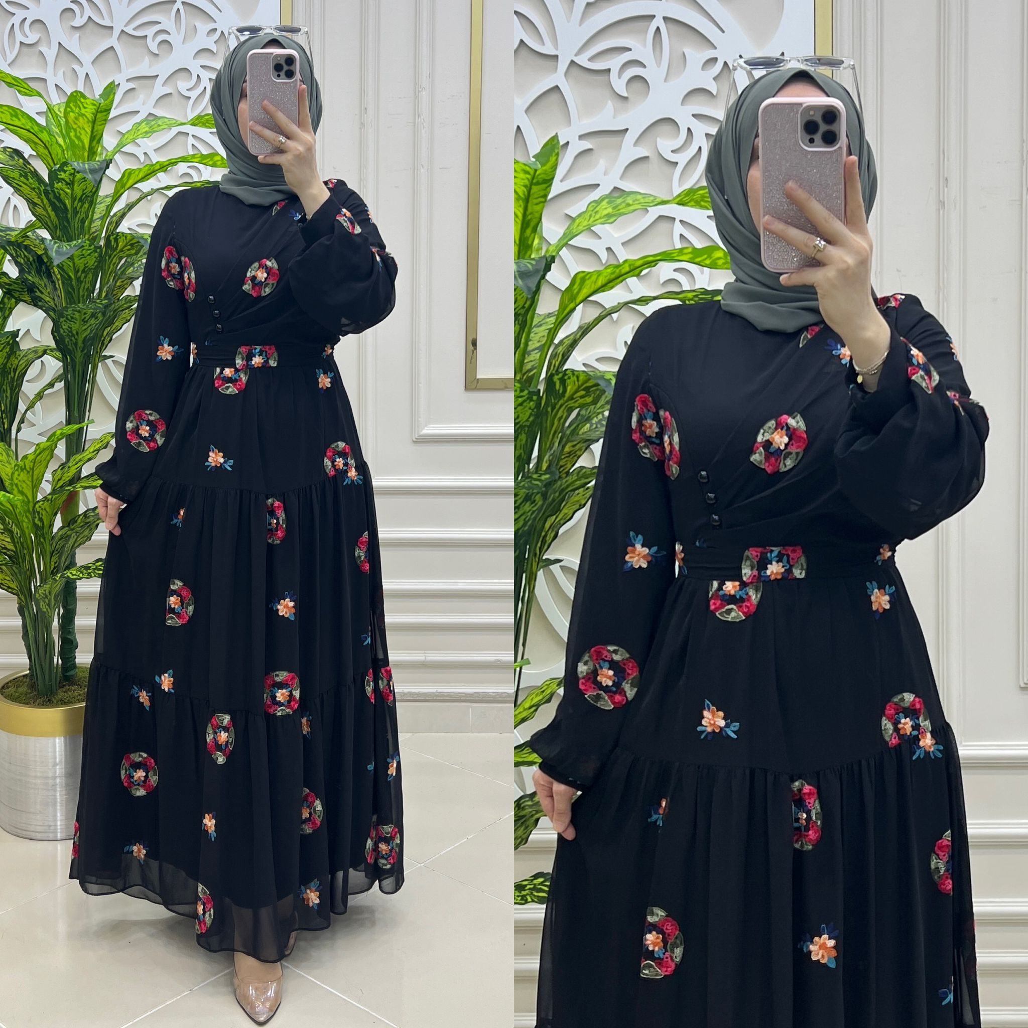 Nakış şifon kumaş elbise - Görsel 14