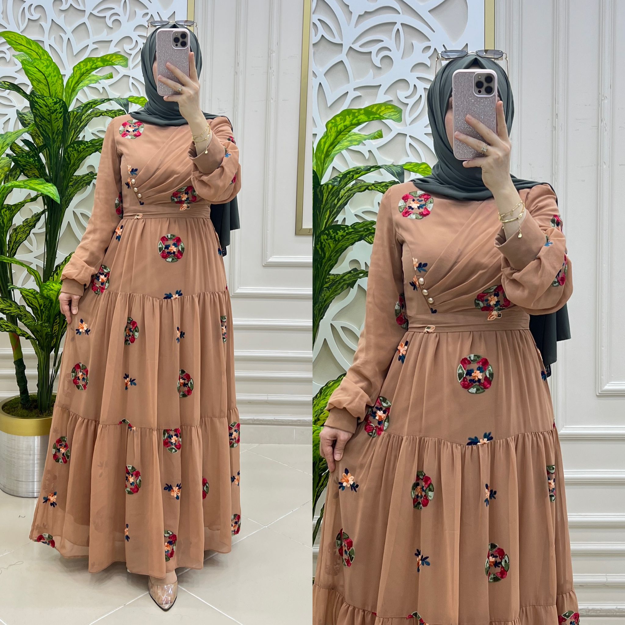 Nakış şifon kumaş elbise - Görsel 12