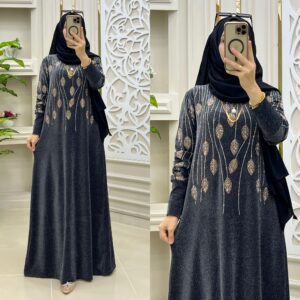 Taş baskılı elbise simli likralı kumaş