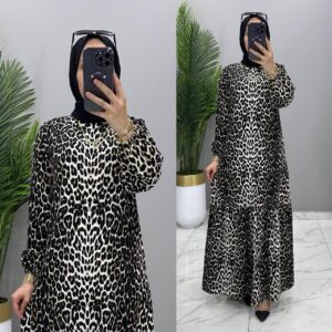 Umay leopar elbise belmando kumaş
